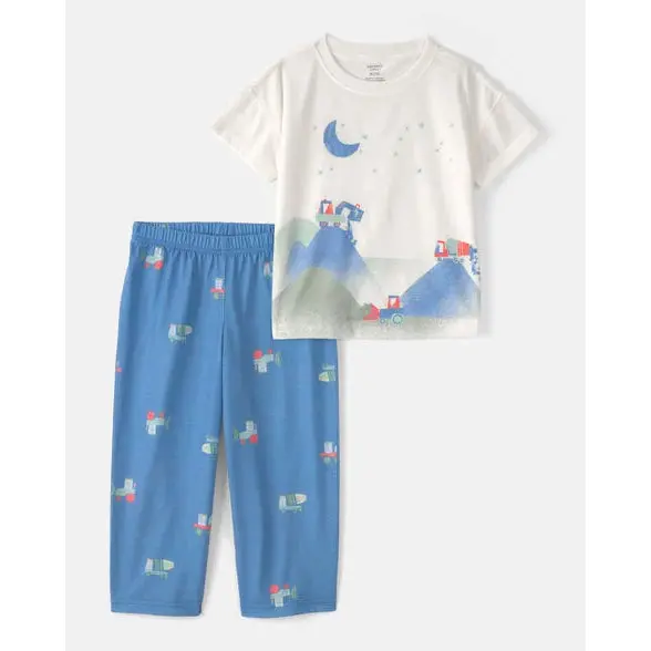 Boys’ Construction Truck-Themed Pajama Set – Matching Top & Bottom 1