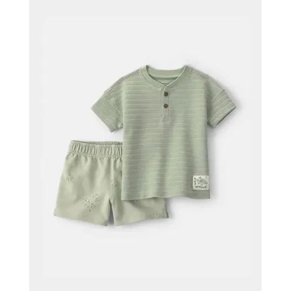 Boys' Frog-Print Two-Piece Top And Shorts Pajama Set 1
