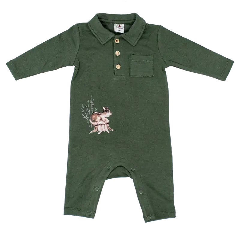 Boys’ Long-Sleeve Chipmunk-Themed Bodysuit – Soft Knit Newborn Top 1