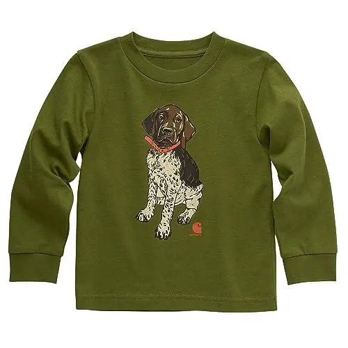 Boys’ Long-Sleeve Puppy Graphic T-Shirt – Playful & Preppy Style (Ca6463) 1