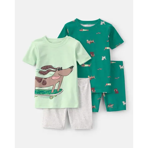 Boys' Skateboard-Themed Short-Sleeve Pajama Set – 4-Piece Matching Outfit 1