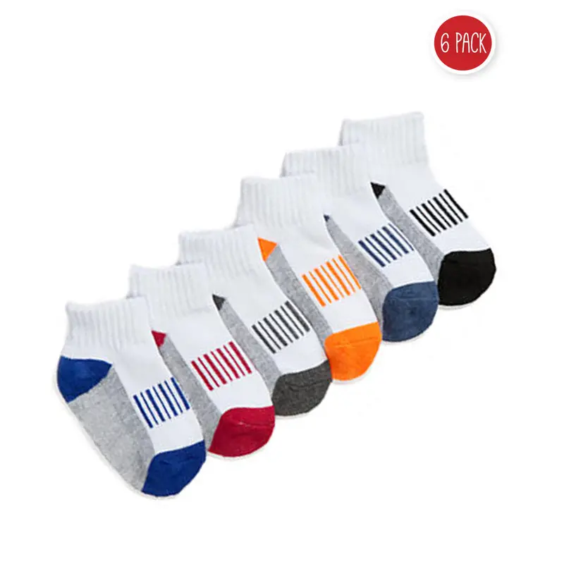 Boys’ Sporty Quarter-Length Socks – 6-Pack Assorted Colors 2344 1