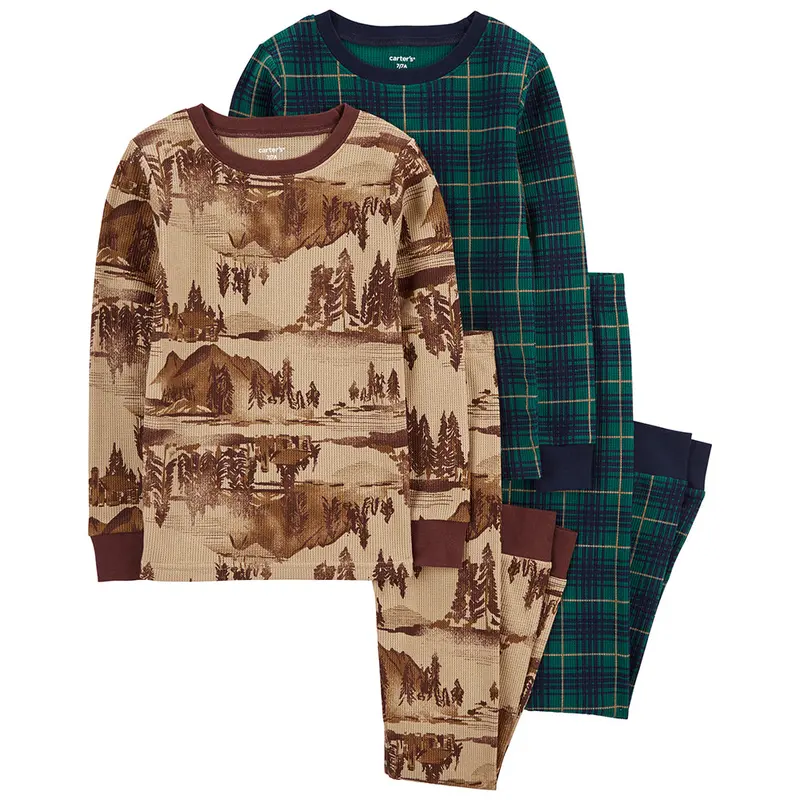 Boys’ Woodlands-Themed 4-Piece Pajama Set – Coordinating Top, Bottoms & More 3P843910 1