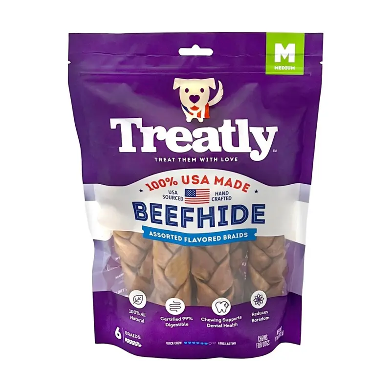 Braided Beefhide Dog Chews – 7-Inch Durable Chew Sticks (6-Pack) 1