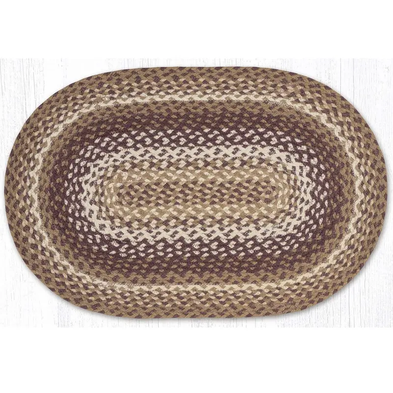 Braided Oval Area Rug – Tan, Ivory & Burgundy Accent Design (C910) 2