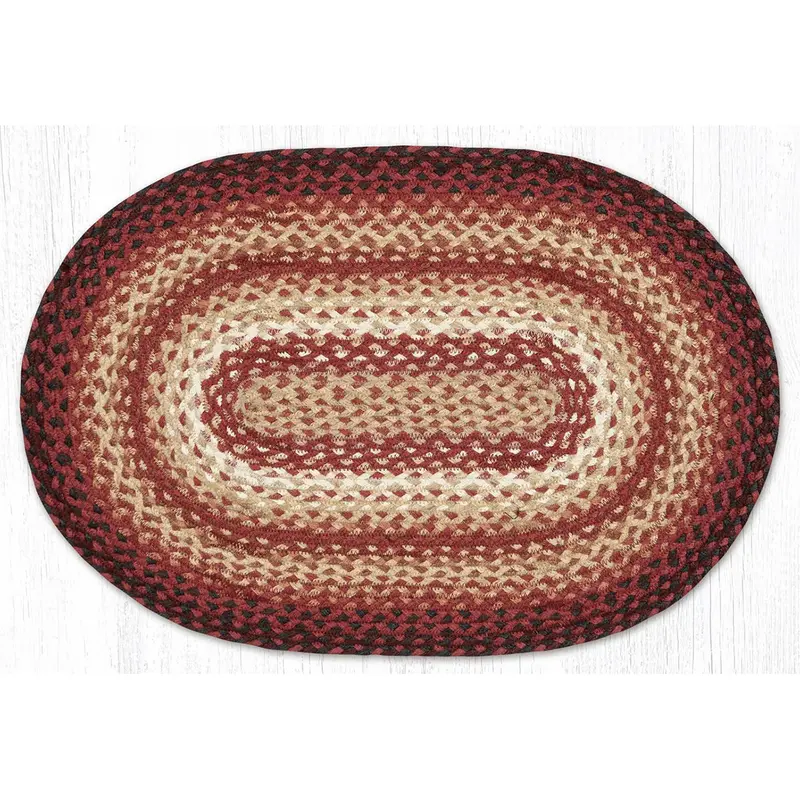 Burgundy And Tan Braided Jute Floor Rug C-896 1