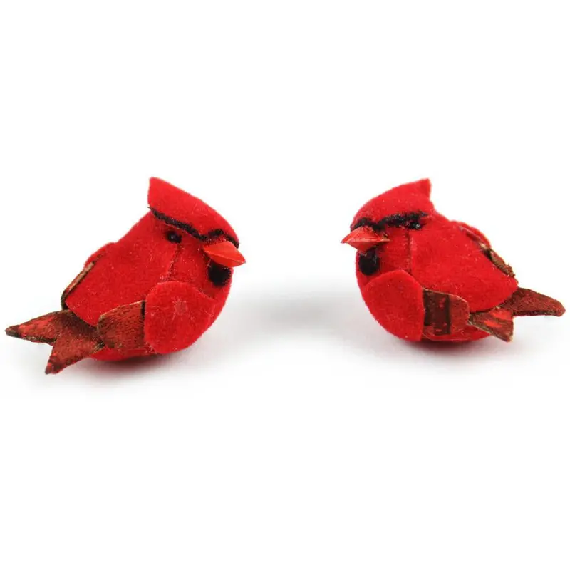 Cardinal And Mushroom Decorative Artificial Bird Pair – Handcrafted Detail 1