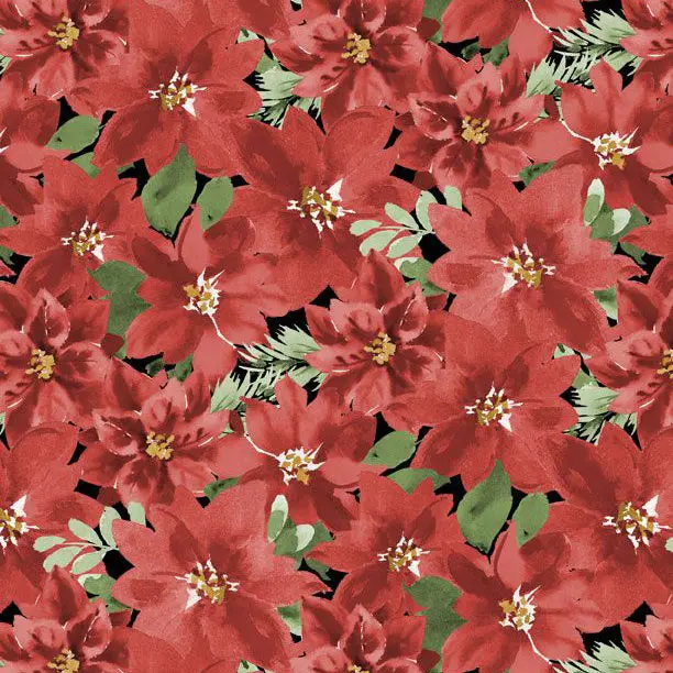Cardinal Celebration Cotton Fabric – Clustered Poinsettia Pattern (37754) 1