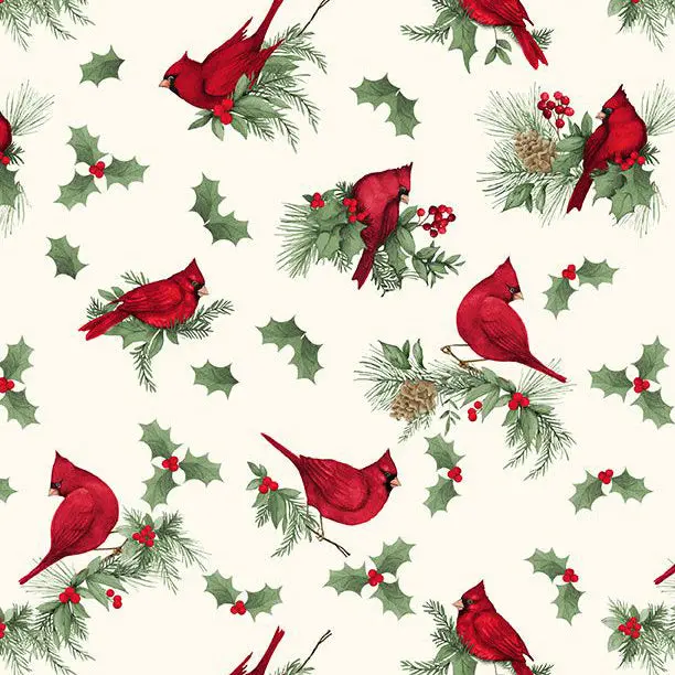 Cardinal Charm Cardinal Toss Cotton Fabric – Wildlife-Inspired Craft Fabric Roll 1