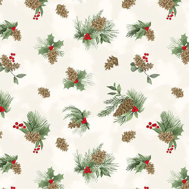 Cardinal Charm Pine Toss Cotton Fabric – Scenic Woodland-Themed Quilting Fabric 1