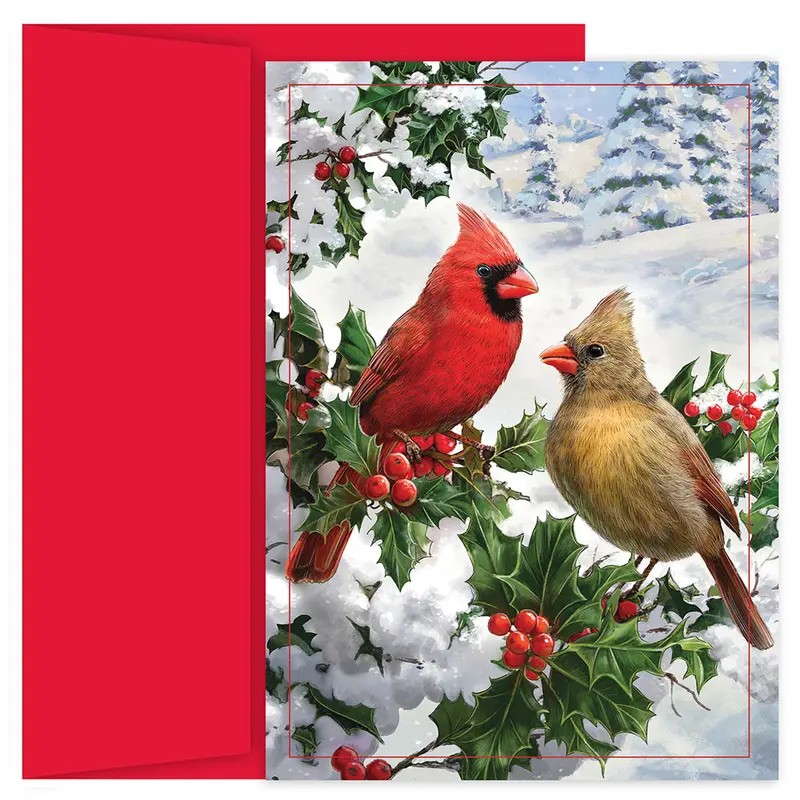 Cardinal Couple Theme Christmas Card Set – Boxed Holiday Greetings (928500) 1