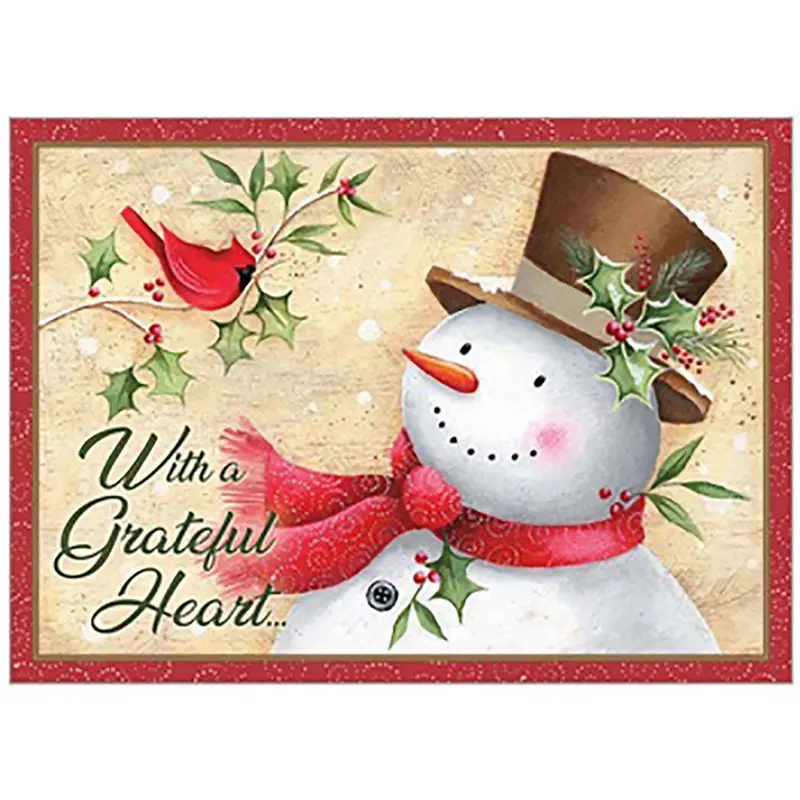 Cardinal & Snowman Chat Holiday Card Set – Whimsical Winter Wildlife Greetings Boxed Collection 1