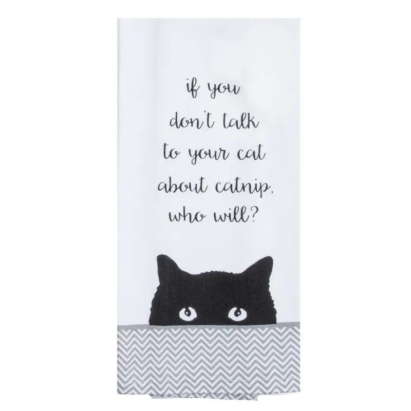 Catnip-Themed Cotton Tea Towel – Purr Design R4634 1