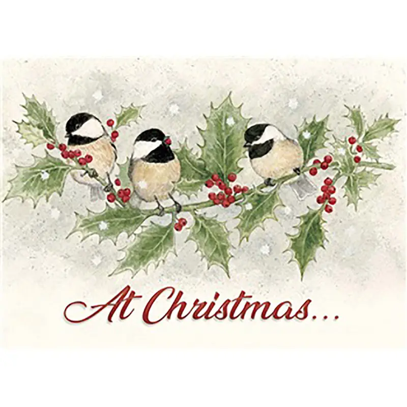 Chickadees & Holly Holiday Card Collection – Cheerful Avian Winter Greetings In Festive Box 1