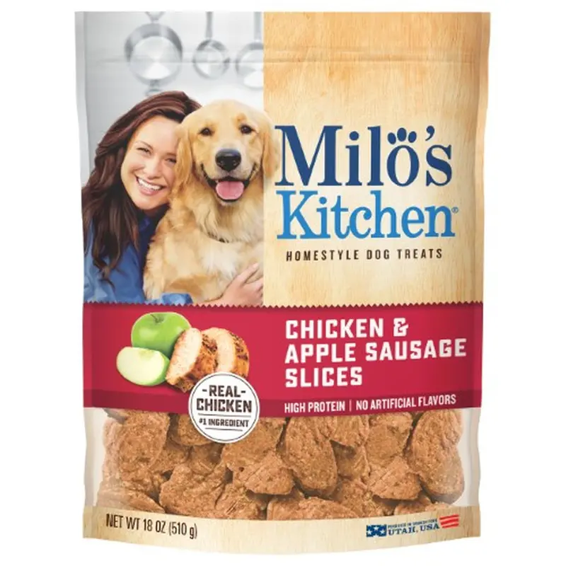 Chicken & Apple Sausage Slice Dog Treats – 18 Oz Re-Sealable Bag 1