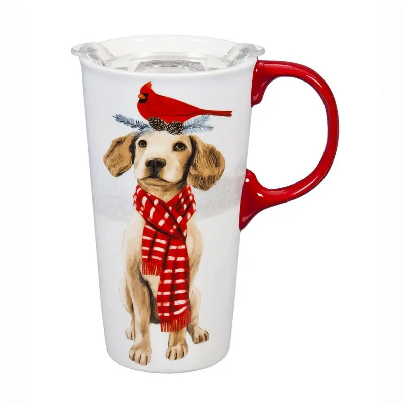 Christmas Dog Ceramic Travel Mug With Holiday Design 1