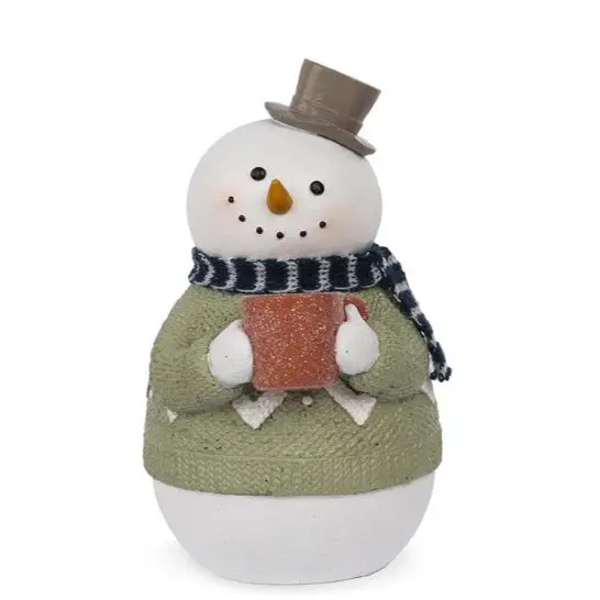 Cocoa-Serving Snowman Ornament – Green Sweater Design, Festive Tabletop Figure (258-61663) 1