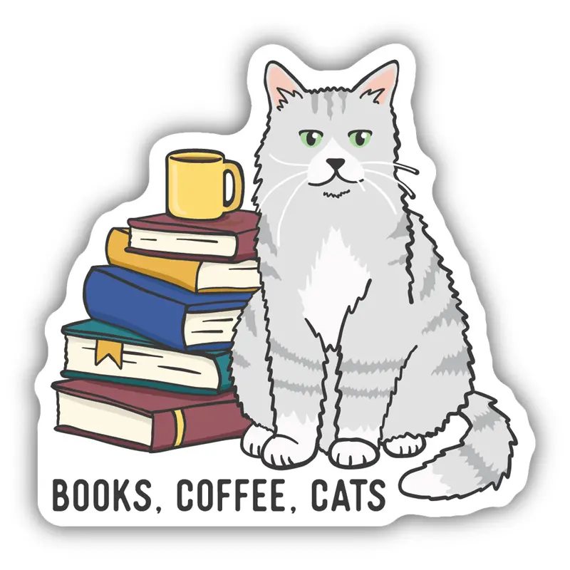 Coffee, Books & Cats Vinyl Decal Sticker 1