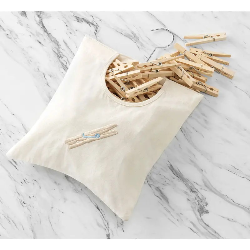 Cotton Fabric Clothes Pin Bag – Reusable, Drawstring Closure, Vintage-Inspired Design (6462-789) 1