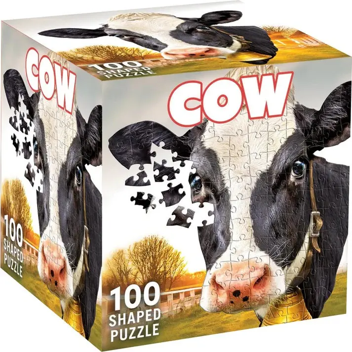 Cow-Shaped 100-Piece Jigsaw Puzzle – Whimsical Farm Animal Puzzle For Kids 1