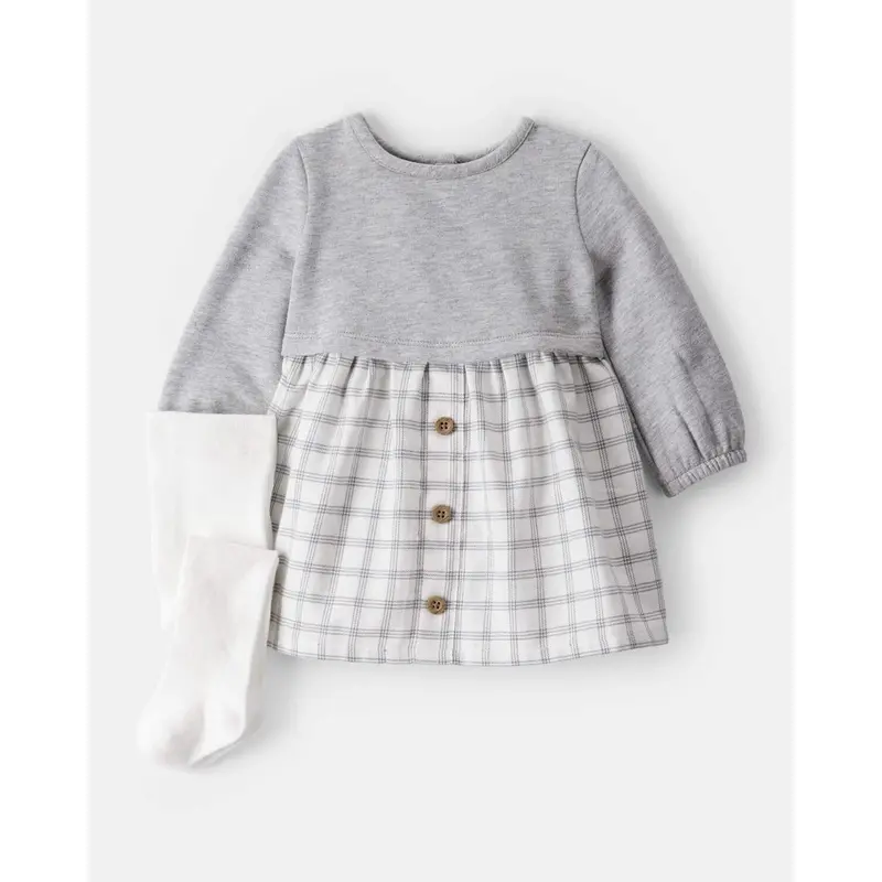 Daydream Plaid Fleece Dress For Baby Girls – Soft, Full-Skirted Winter Style 1