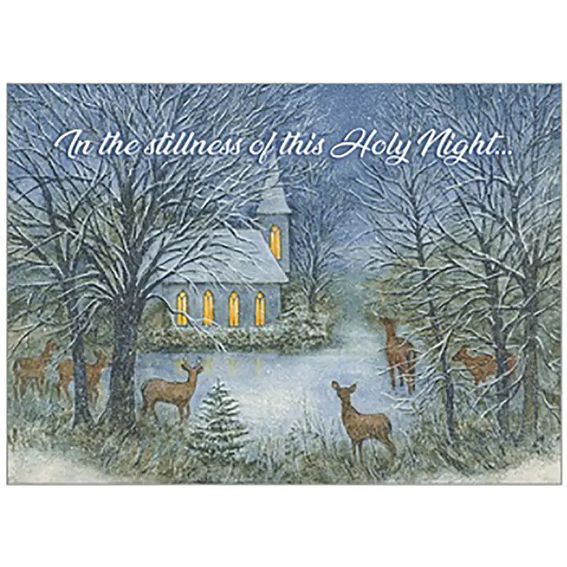 Deer And Church Christmas Card Box – Serene Nativity-Inspired Holiday Greetings 1