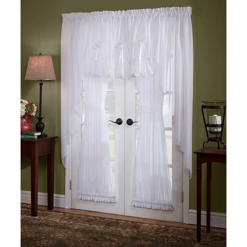 Emelia Light-Filtering White Voile Curtains And Matching Door Panels 1