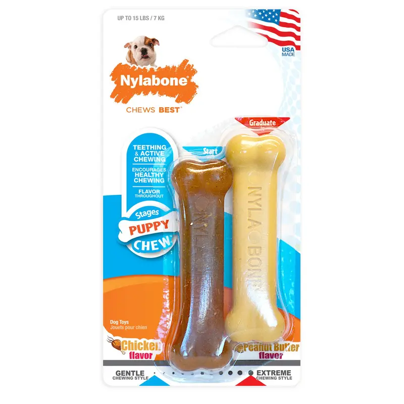 Extra-Small Chicken & Peanut Butter Teething Chew Toy For Puppies (2-Pack) 1