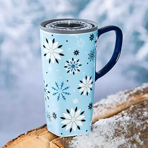 Falling Snowflakes Ceramic Travel Tumbler 1