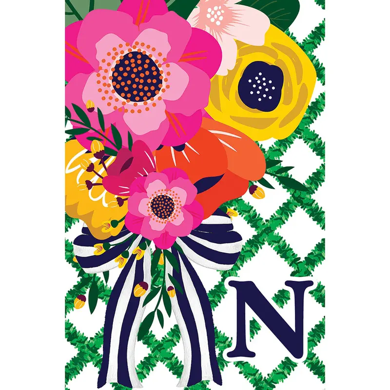 Floral Lattice Monogram Garden Flag – Customizable Outdoor Décor With Elegant Embellishment 1
