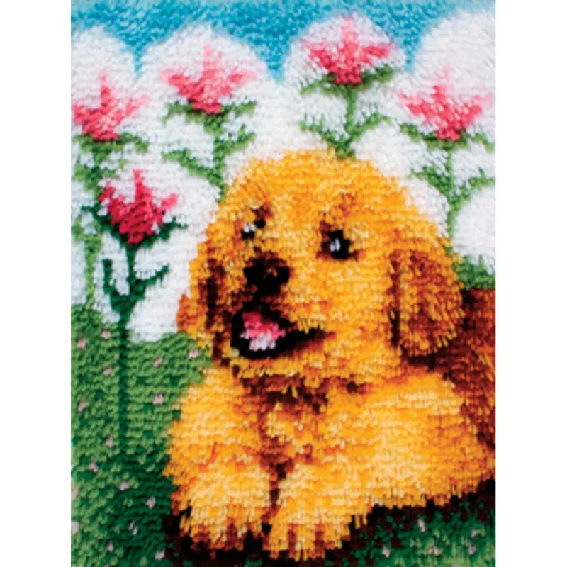 Flower Pup Latch Hook Rug Kit – Pre-Printed Canvas & Yarn Included (426121C) 1