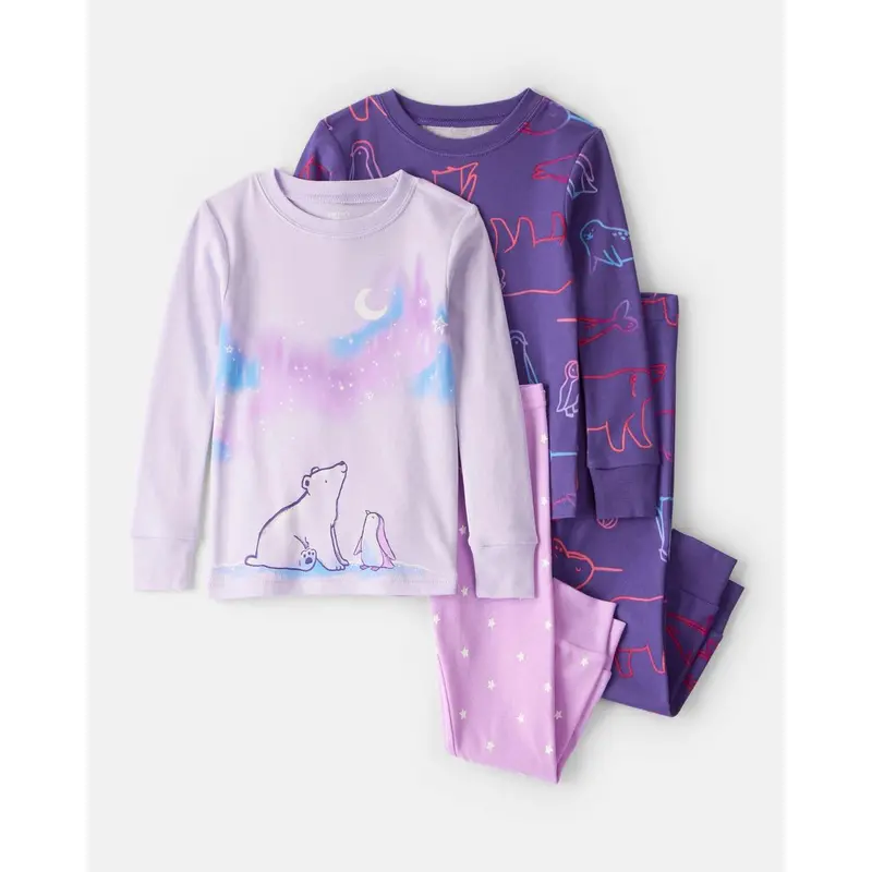 Four-Piece 100% Cotton Pajama Set For Baby Girls – Cozy Snug-Fit Ensemble 1