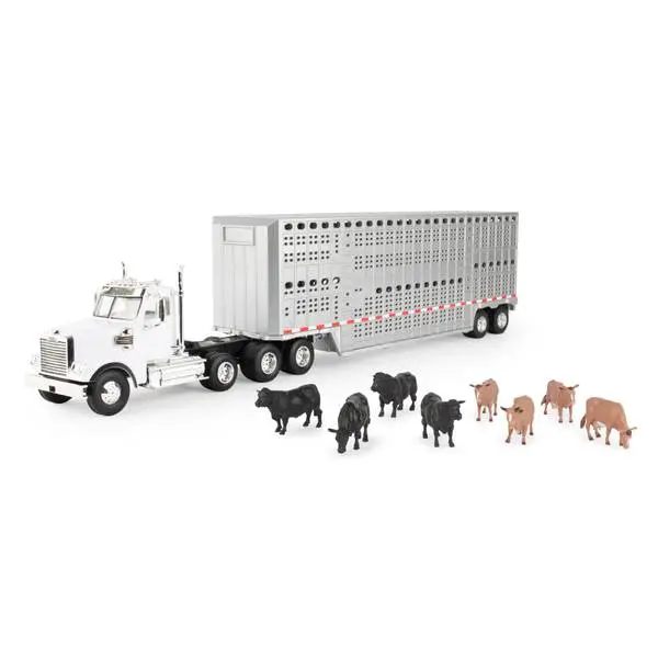 Freightliner 122Sd Semi-Truck With Livestock Trailer & Cattle Figures (47362) 1