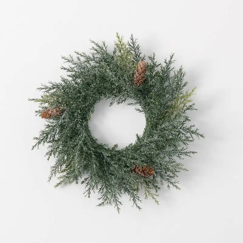 Frosted Arborvitae Accent Ring – Wintry Evergreen Decor Cp640 1