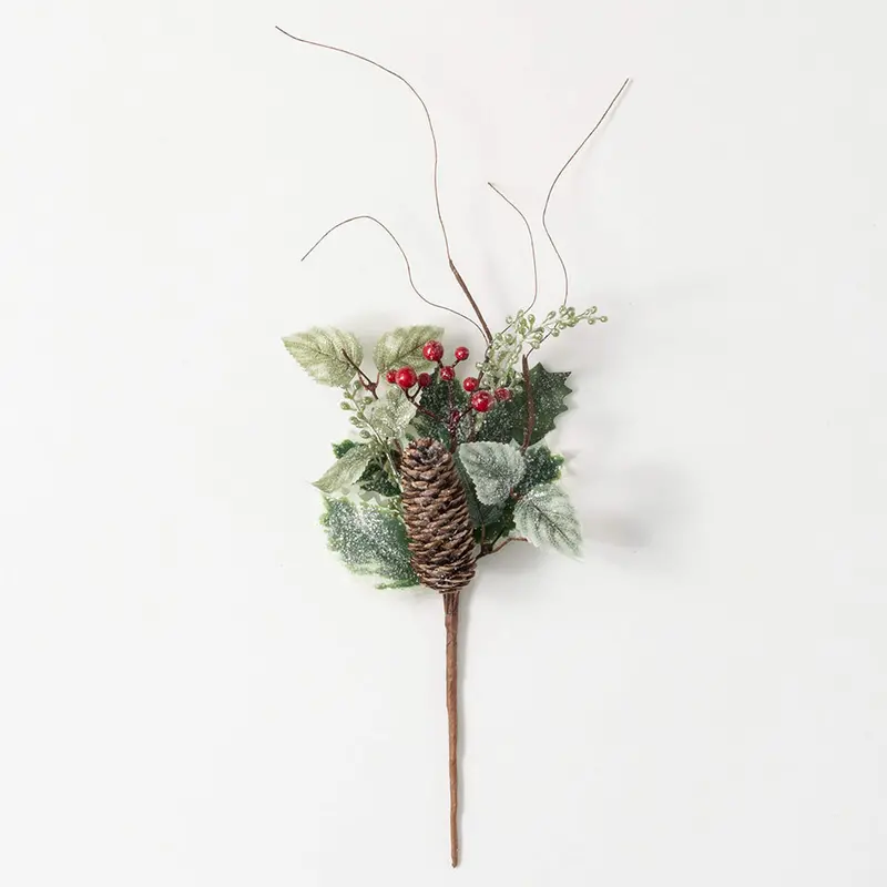 Frosted Holly Decorative Pick – Icy-Toned Botanical Stem For Wreaths & Centerpieces 1