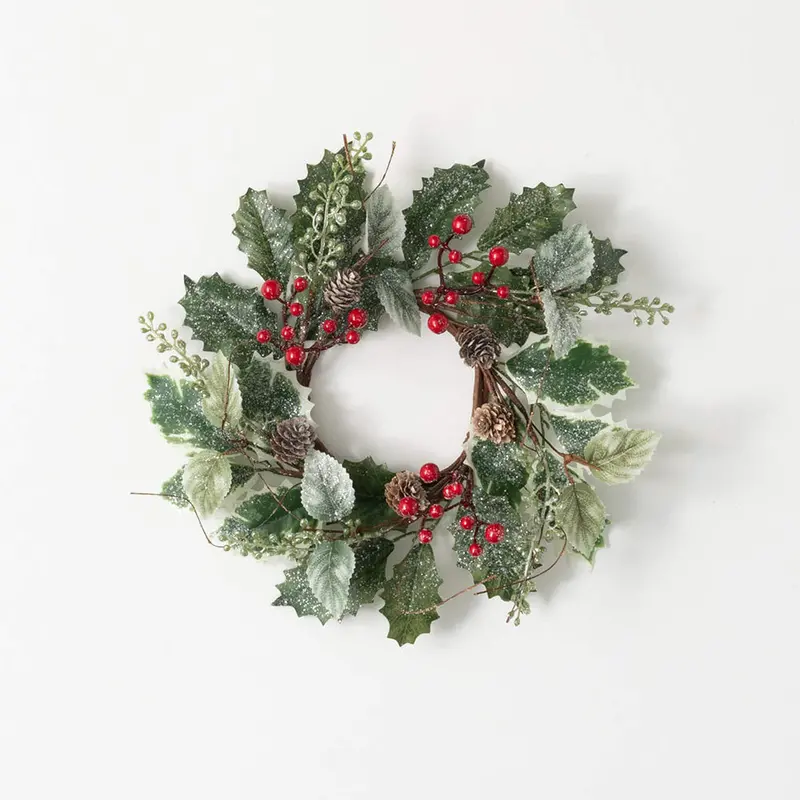 Frosted Holly Wreath Ring – Pre-Styled Frost-Effect Base For Diy Holiday Decor 1