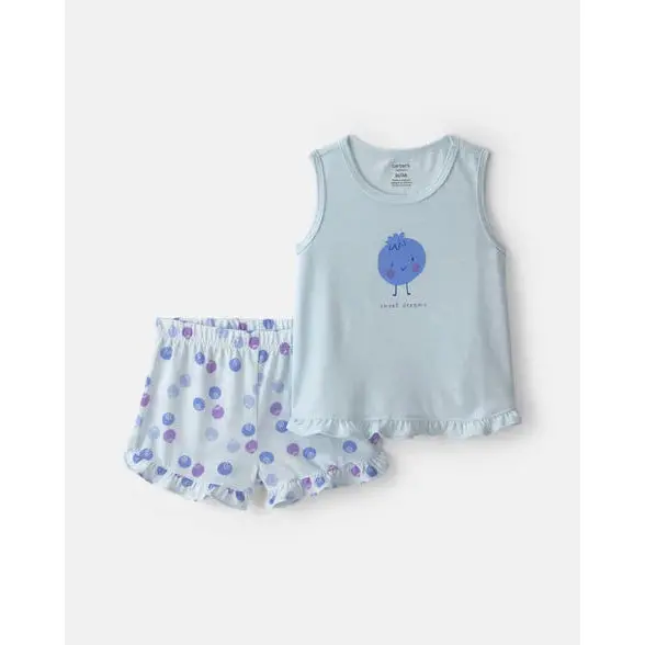Girls' Blueberry-Themed Sleeveless Pajama Set 1