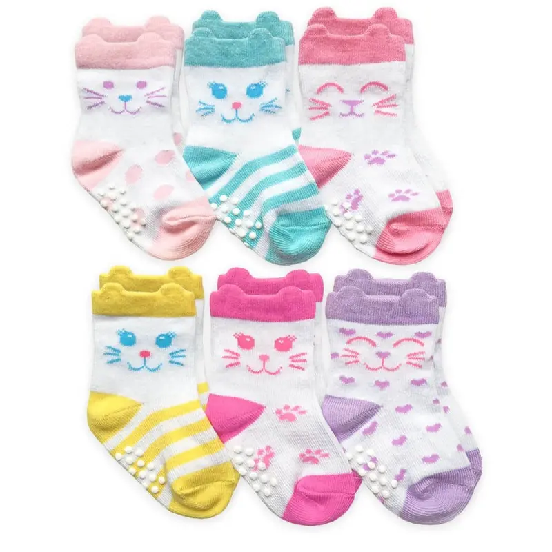 Girls’ Cat-Face Graphic Crew Socks – 6-Pack 1