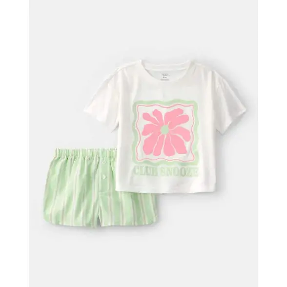 Girls' Floral Short-Sleeve Pajama Set – 2-Piece Loose-Fit Cotton Sleepwear 1
