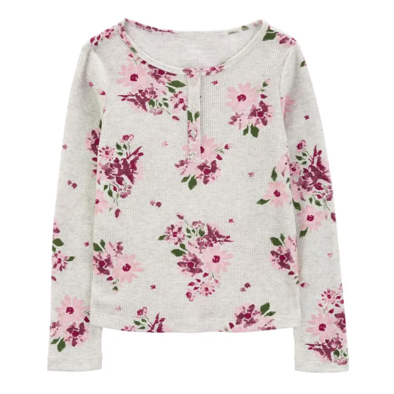 Girls' Floral Waffle-Knit Long-Sleeve Shirt For Textured Style 1