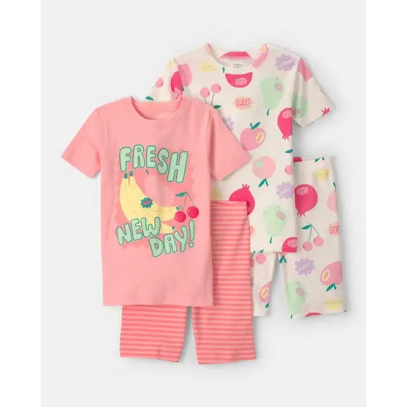 Girls’ Fresh Fruit Print Pajama Set – Short Sleeve, 4-Piece 1