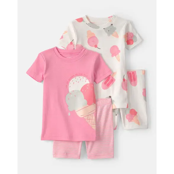 Girls' Ice Cream Pattern Pajama Set – 4-Piece Soft Cotton Sleepwear 1