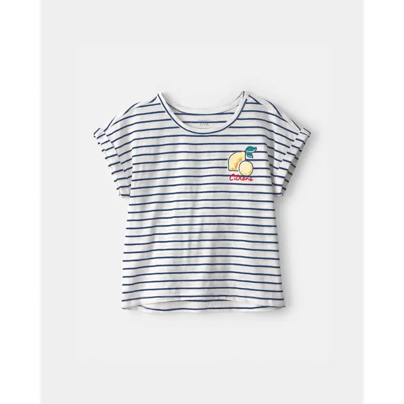 Girls' Lemon Stripe Top – Blue And Ivory Short-Sleeve Tee 1