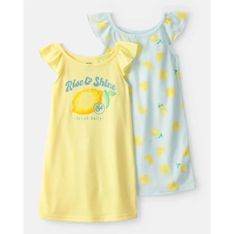 Girls' Lemon-Themed Nightgowns – 2-Pack Loose-Fit Sleep Dresses 1