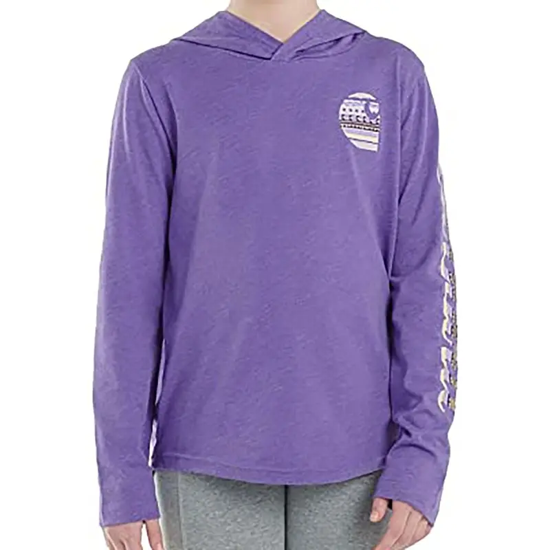 Girls’ Long-Sleeve Hooded Graphic Tee With Logo Print (Ca9889) 1