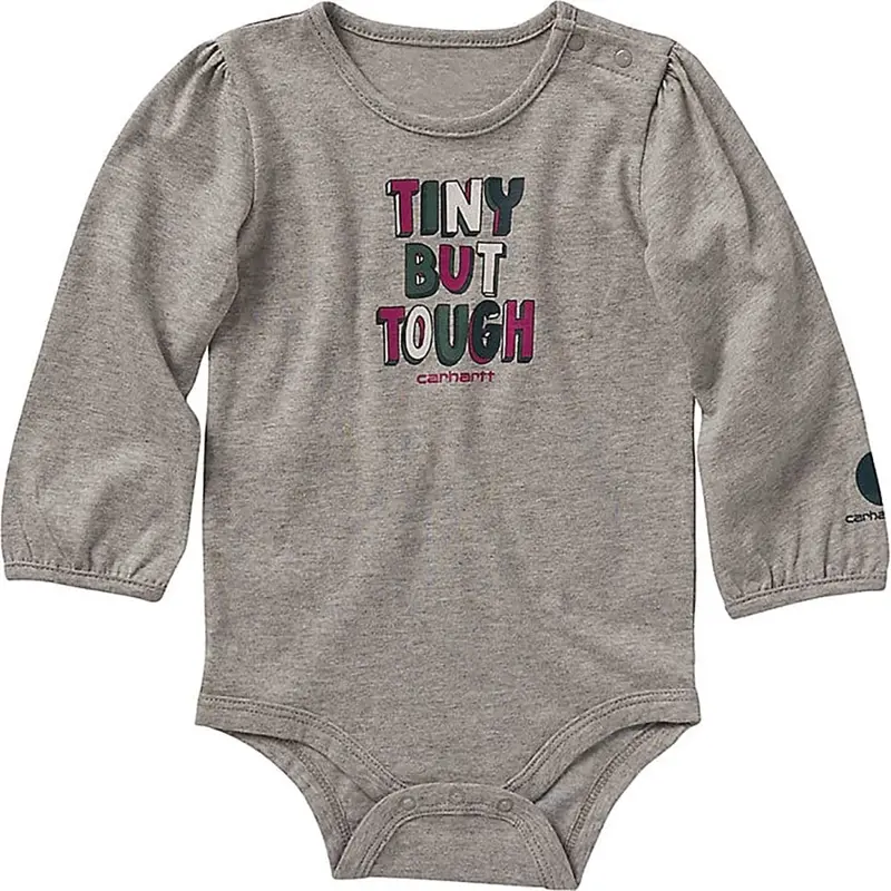Girls' Long-Sleeve 'Tiny But Tough' Bodysuit – Durable Cotton Infant Wear 1