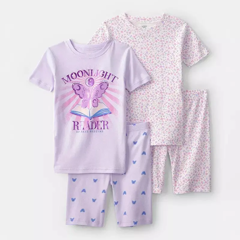 Girls' Moonlight Reader Pajama Set – Short-Sleeve 4-Piece Sleepwear 1