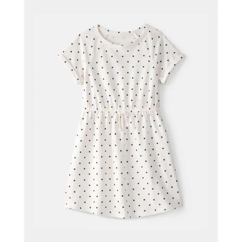 Girls' Polka Dot French Terry Dress – White And Navy Casual Dress 1