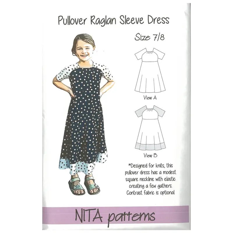 Girls’ Raglan Sleeve Pullover Dress Pattern – Beginner-Friendly Sewing Template (Raglan-Girls) 1