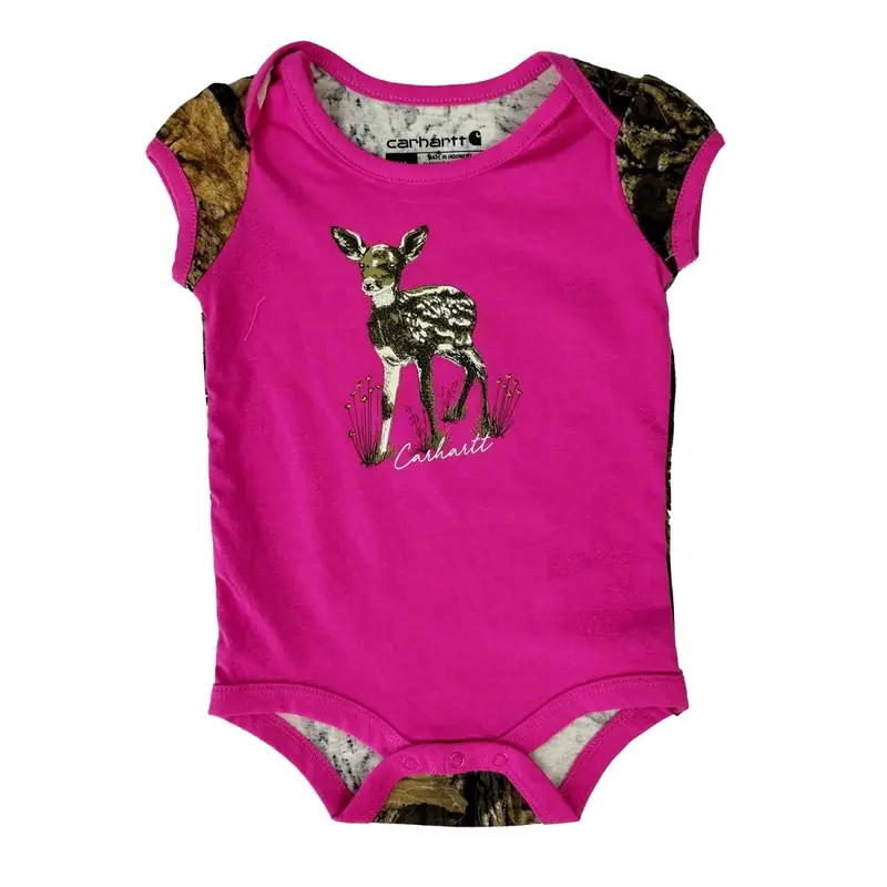 Girls' Short-Sleeve Camo Doe Bodysuit – Adorable Woodland-Themed Baby Outfit 1